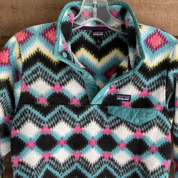 Patagonia Girls Retro Aztec Print Lightweight Synchilla Snap-T Pullover Fleece L - Picture 5 of 13